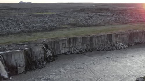 Aerial view of Dettifoss waterfall in Iceland.