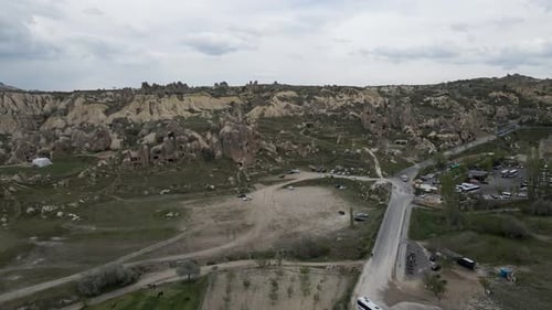 Aerial view of Goreme Valley, Cappadocia, Nevsehir, Turkey.