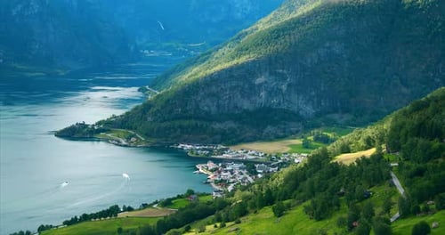 Sogn And Fjordane Fjord Norway Hyperlapse Panorama Panoramic View Of Amazing Fjord Sogn Og Fjordane