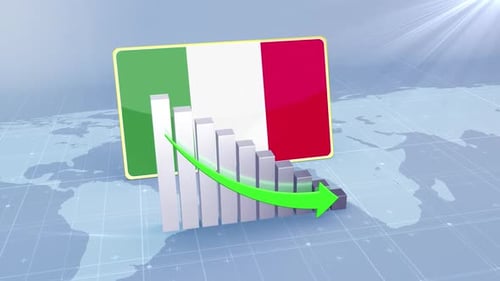 Italy Economic Decline Bar Chart Graph Downward Green Arrow