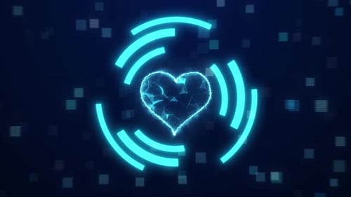 Futuristic Digital Heart with Rotating Neon Arcs