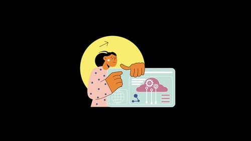 Illustration of a woman showing digital technology concept.