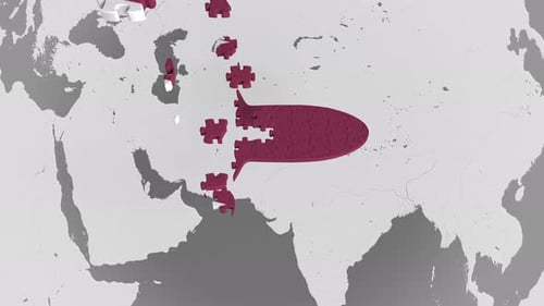 Airplane Puzzle Featuring Flag of Qatar Against the World Map