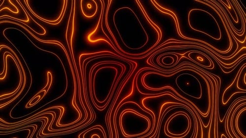Abstrakte geschwungene und wellenförmige orangefarbene Linien isoliert auf schwarzem Hintergrund