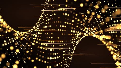 Abstract background of gold swirl lines of glitter particles, bright colored wavy background, wave