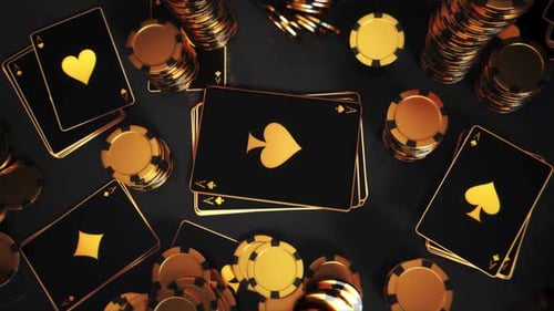 Black golden cards falling with spade sign