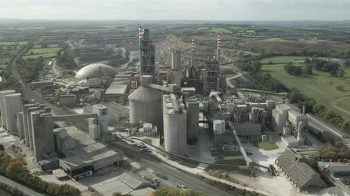 Industrial Site Of Irish Cement Manufacturer In Drogheda, County Louth, Ireland. - aerial shot