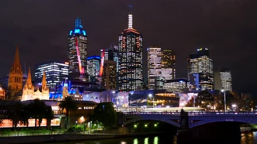 Melbourne CBD skyline nighttime timelapse