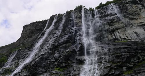 Geiranger fjord, waterfall Seven Sisters. Beautiful Nature Norway natural landscape.