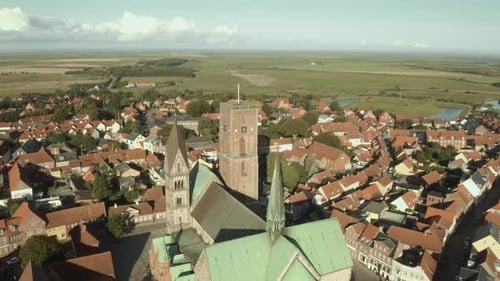 Ribe Domkirke, Ribe. Ariel view of church in Denmark.