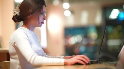 Professional Woman Using Laptop in Modern Office Environment
