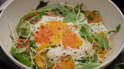 Fried Eggs and Vegetables in Bowl