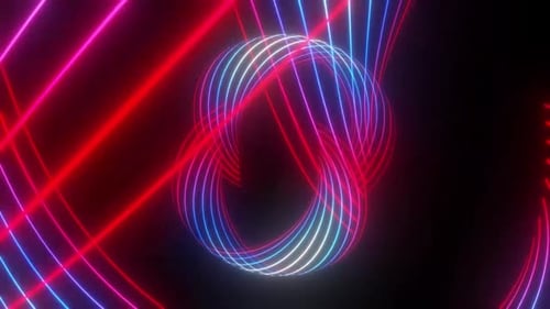 Dynamic neon lights pulse through abstract futuristic tunnel