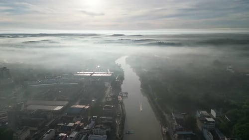 A city with a river running through it. Aerial view Kota Tinggi, Johor