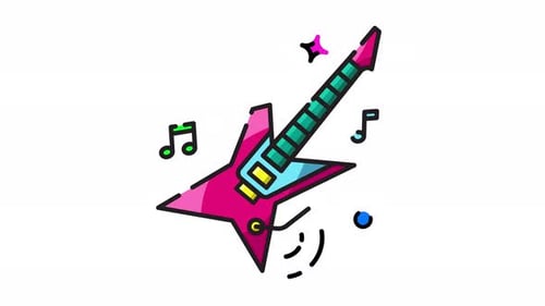 Animated Decorative Electric Guitar with Musical Notes