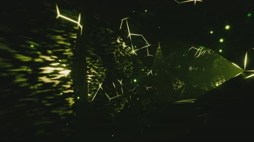 Digital cyberspace tunnel with neon dots and digital data network connections