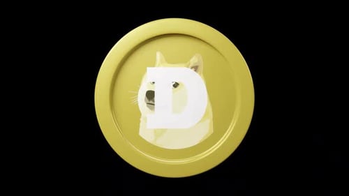 Dogecoin doge coin 3d rotage 360 degrees in black bg Cryptocurrency token seemless loop