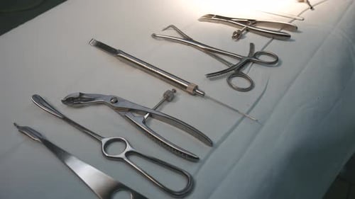 Surgery instruments collection on white background. medical tools frame. surgeon concept.