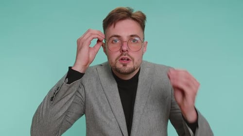 Excited Amazed Business Man Showing Head Explosion Looking Shocked Surprised Wow Idea Eureka