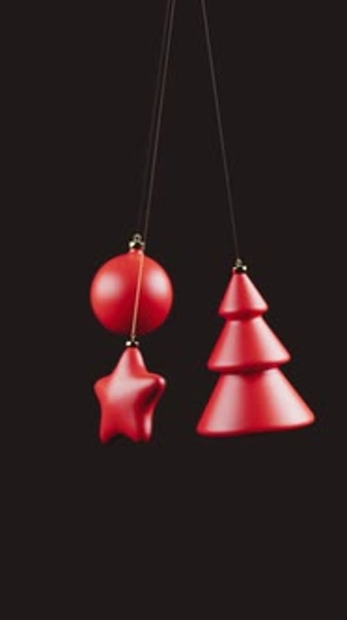 Swaying Red Christmas Ornaments Vertical 3D Animation