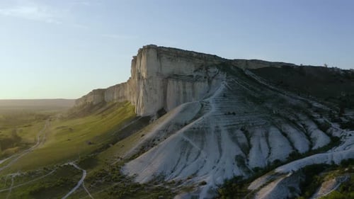 Aerial View of the White Rock and Green Meadows on the Crimean Peninsula