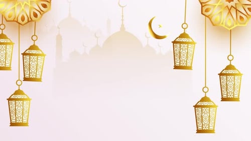 Elegant Golden Islamic Background with Swaying Lanterns and Crescent Moon