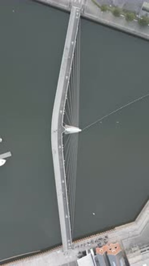 Aerial video of Swansea Marina and Millennium bridge, Maritime Quarter, Swansea, South Wales