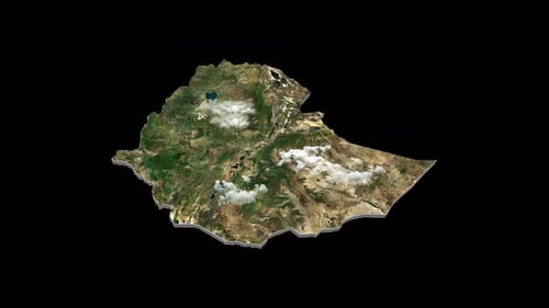 3D Satellite Map of Ethiopia Rotating on Black Background