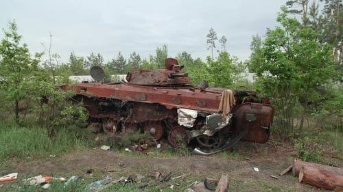 Russian Military Engines in the Village Near Kyiv Ukraine
