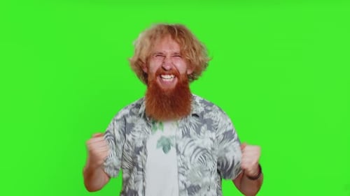 Man Wishes for Success on Green Screen