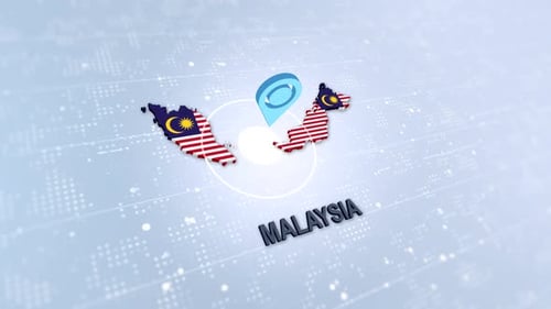 Animated Malaysia Map and Flag with Location Pin