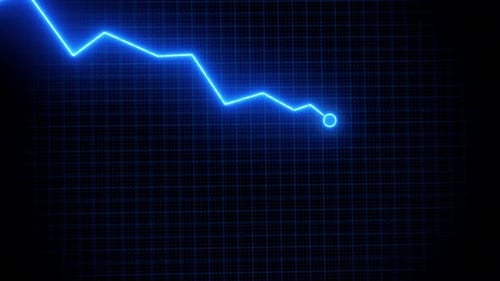 Negative line graph falling down due to low prices and market recession. unsuccesses
