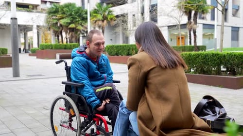 Adults Talking in an Urban Area Outdoors