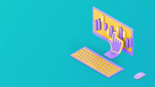 Isometrischer Computer, der Finanzdiagramme und Grafiken zur Analyse anzeigt