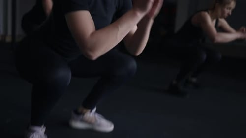 Sport And Healthy Lifestyle Active Moving Shot Of Group Women Workout In Gym Athletic Ladies