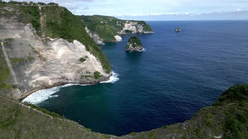 Aerial View on Mountain Landscape of Summer Ocean Coast and Blue Sea Water Waves