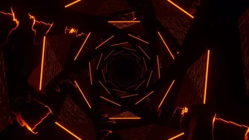 Tunnel très sombre et orange avec une lumière très vive. Animation en boucle