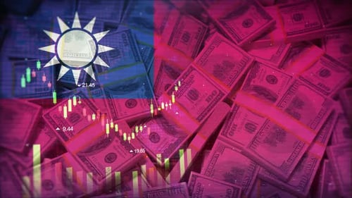 Taiwan Economy and US Dollars Stock Market Data Glitch Overlay