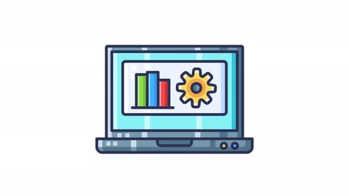 Laptop showing data analytics, seamless looping animated icon