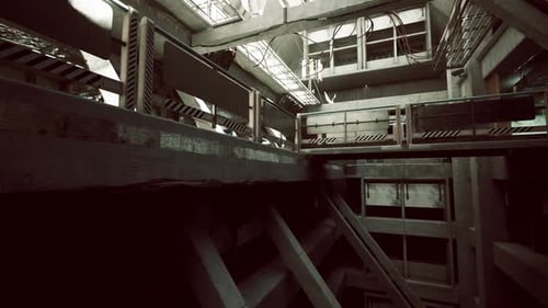 Industrial Interior of a Modern Facility with Stark Lighting and Structure