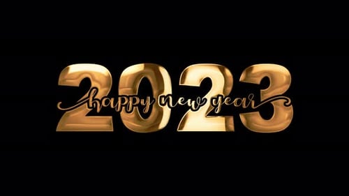 Happy New Year 2023 Typography Golden Text Animation on Appear Black Background