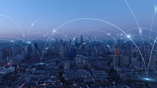 smart Connected city skyline. Futuristic network concept, city Technology