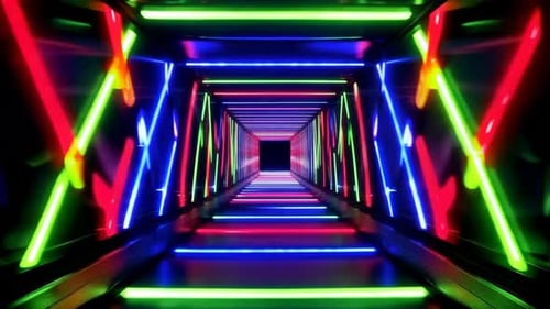Futuristic Neon Light Tunnel with Vibrant Pulsing Colors