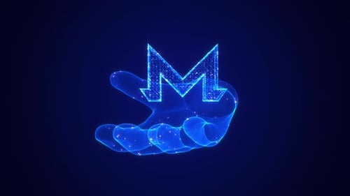 Icono de Monero en holograma de mano