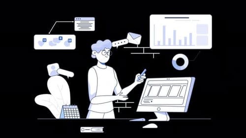 Digital workspace with a European person using a computer