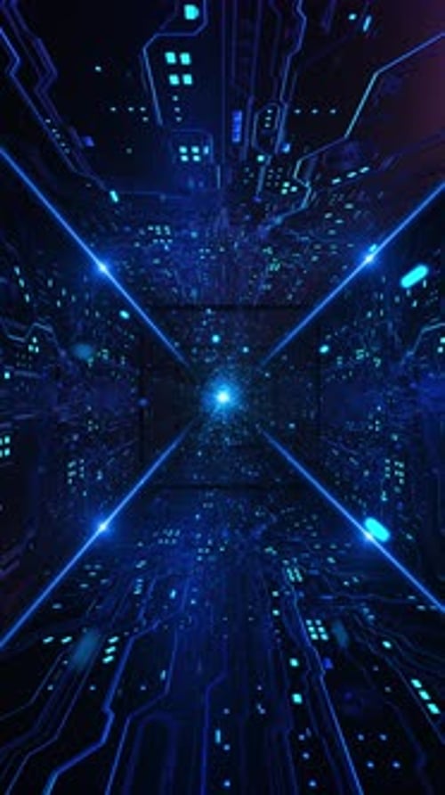 Futuristic Digital Data Corridor Sci Fi Interior Circuit Hallway Technology Background