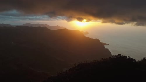 Aerial view of mountains and sea, Spain.