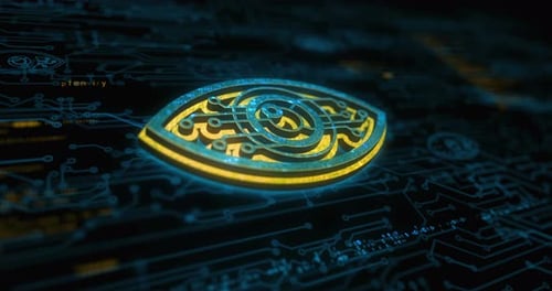 Futuristic 3D Eye Icon Animation on Digital Circuit Board
