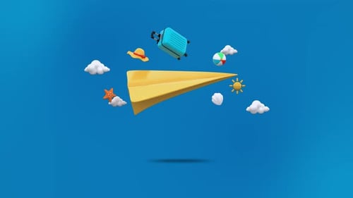 Travel themed Vacation Icons On Blue In A Seamless Loop