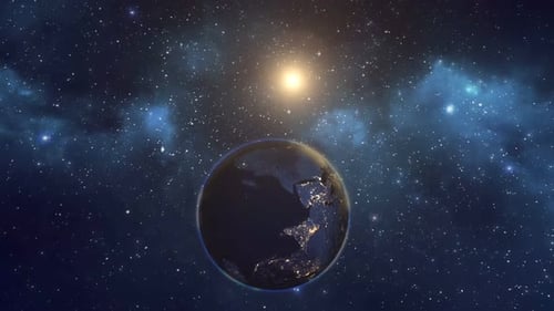 Realistic Earth Rotation in Starry Space with Shining Sun